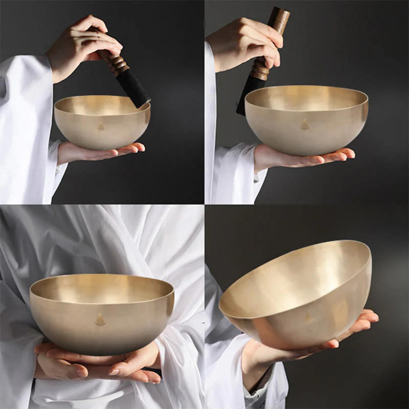 Buddha Stones Handmade Nepal Golden Singing Bowl for Healing and Meditation Sound Bowl Set