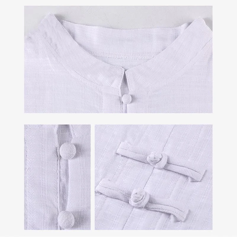 Buddha Stones 2Pcs Half Sleeve Shirt Top Pants Meditation Zen Tai Chi Linen Clothing Women's Set