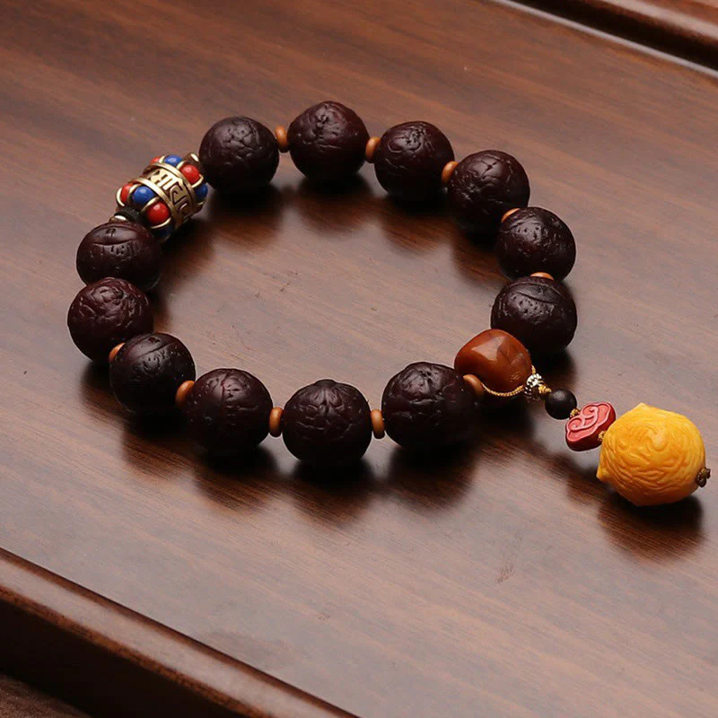Buddha Stones Tibetan Bodhi Seed Agate Bead Luck Wealth Tassel Charm Wrist Mala