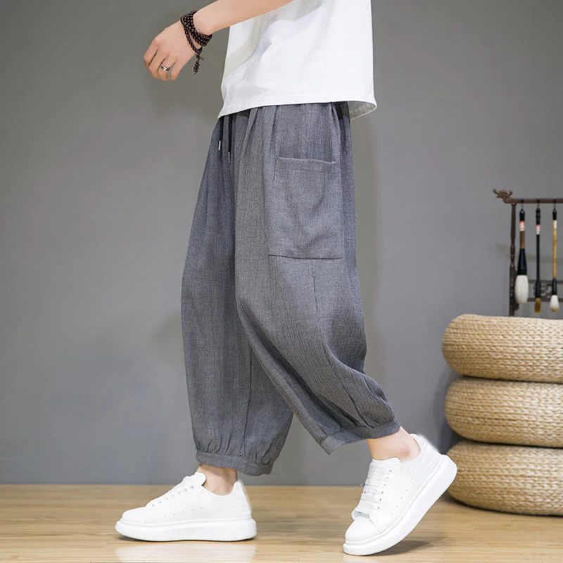 Buddha Stones Casual 7-8 Length Cropped Men's Harem Pants With Side Pockets