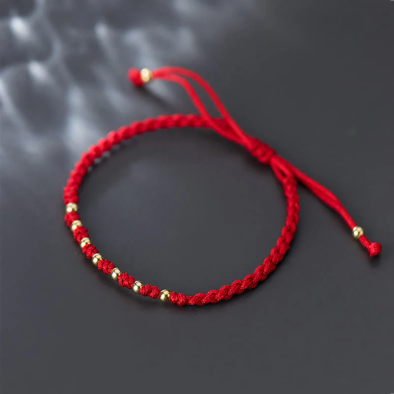 Buddha Stones 925 Sterling Silver Plated Gold Beads Red String Braided Protection Bracelet