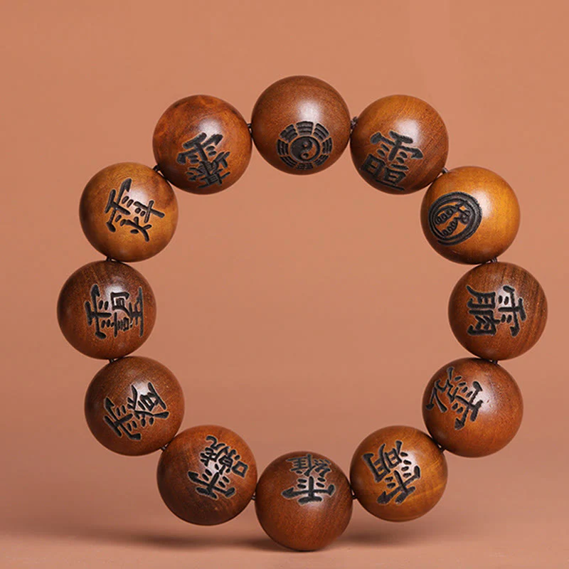 Buddha Stones Lightning Struck Jujube Wood Yin Yang Bagua Taoist Taboo Characters Engraved Protection Bracelet