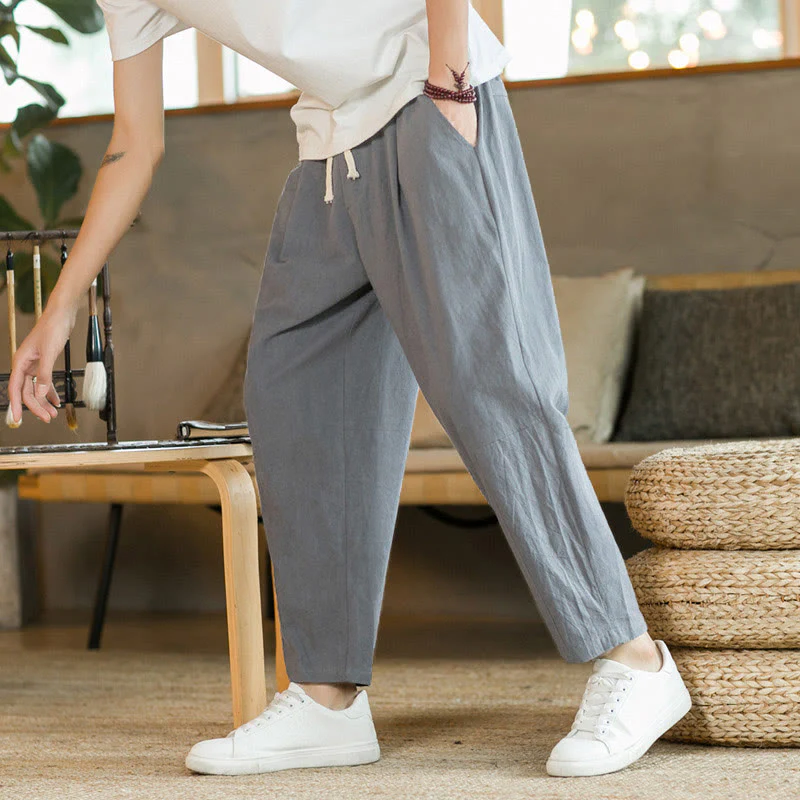 Buddha Stones Summer Men's Cotton Pants With Pockets