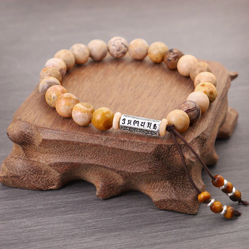 Buddha Stones Weathered Stone Om Mani Padme Hum Strengthen Bracelet