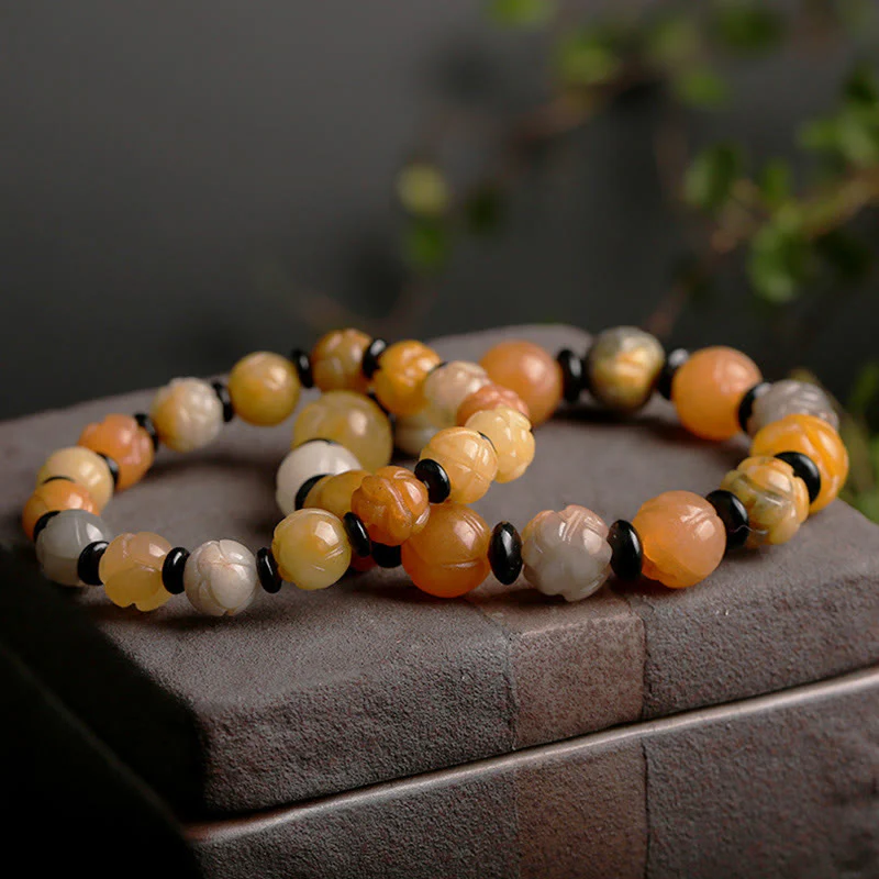 Buddha Stones Golden Silk Jade Lotus Wealth Luck Bracelet
