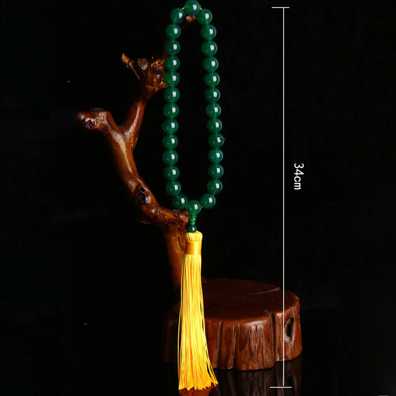 Buddha Stones Natural Green Agate Wrist Mala Power Tassels Pocket Mala Car Decoration