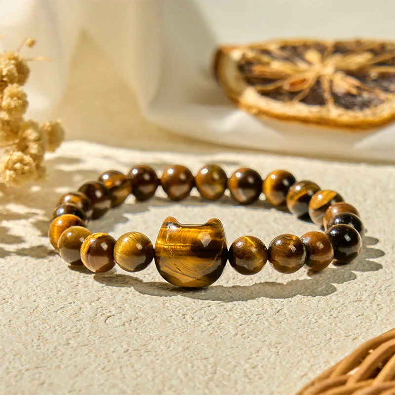 Buddha Stones Cute Cat Tiger Eye Power Beads Bracelet