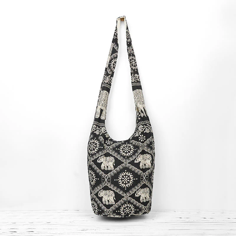 Buddha Stones Cotton Elephant Stripes Crossbody Bag Shoulder Bag