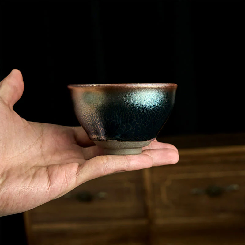 Buddha Stones Handmade Chinese Jianzhan Lotus Blue Ceramic Teacup Kung Fu Tea Cup 150ml