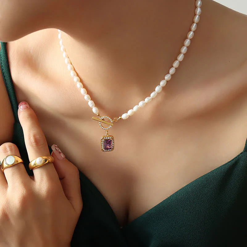 Buddha Stones Pearl Zircon Wealth Charm Necklace Pendant