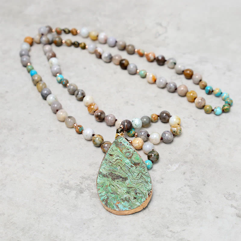 Buddha Stones Natural Ocean Picasso Jasper Beaded Healing Neckace