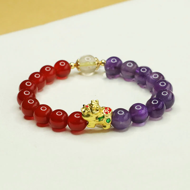 Buddha Stones Natural Amethyst Red Agate Pi Xiu Balance Bracelet