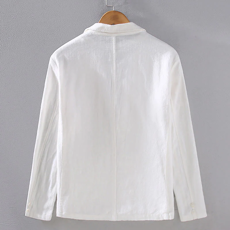 Buddha Stones Long Sleeve Button Plain Design Men's Linen Jacket Shirt With Pockets