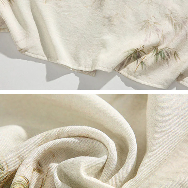 Buddha Stones Green Yellow Bamboo Leaves Print Half Sleeve Shirt Men's T-shirt