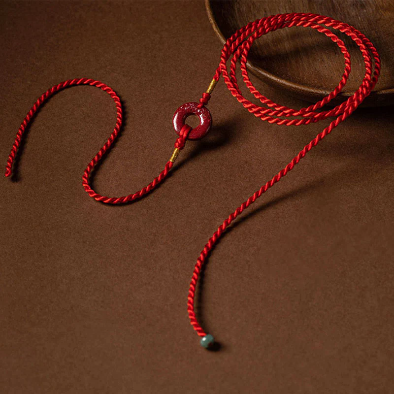 Buddha Stones Natural Cinnabar Peace Buckle Blessing Red String Belly Chain
