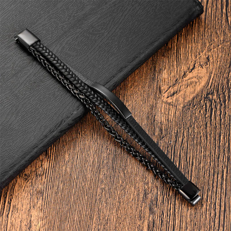 Buddha Stones Multi-layered Titanium Steel Calm Leather Buckle Bracelet