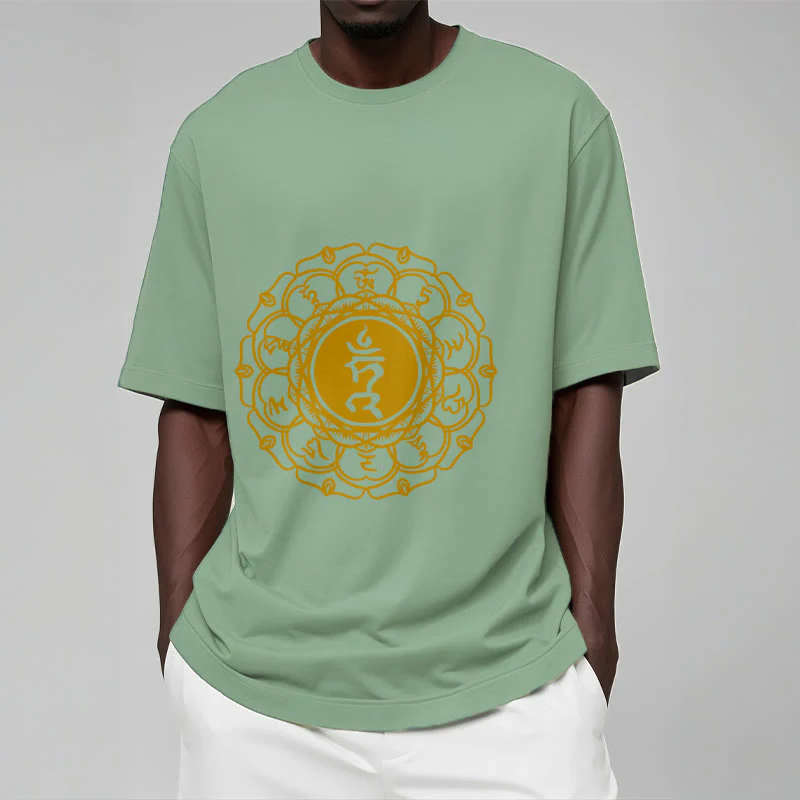 Buddha Stones Casual Hum Symbol Vishuddha Pattern Cotton Tee T-Shirt
