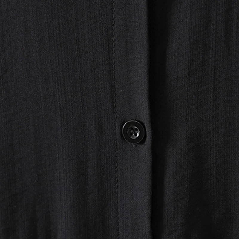 Buddha Stones Plain Buttons Women's Cotton Coat With Pockets