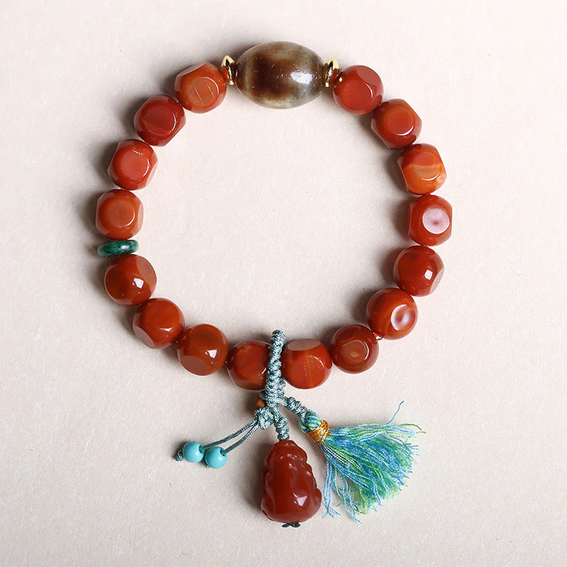 Buddha Stones Natural South Red Agate Pixiu Dzi Bead Fortune Luck Bracelet