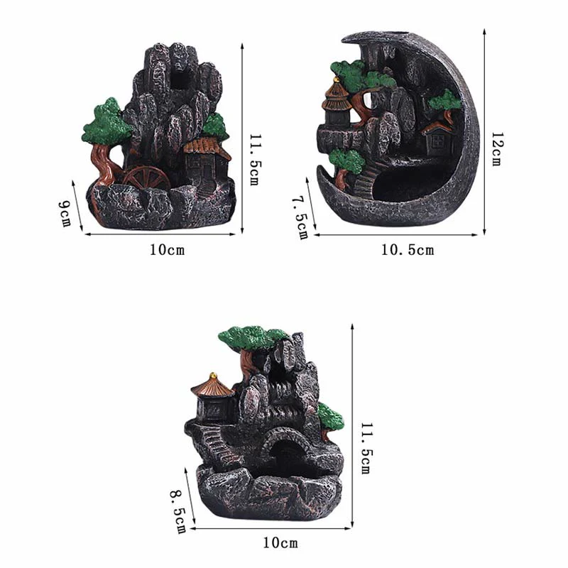 Buddha Stones Mountain Bridges Pattern Meditation Resin Backflow Incense Burner