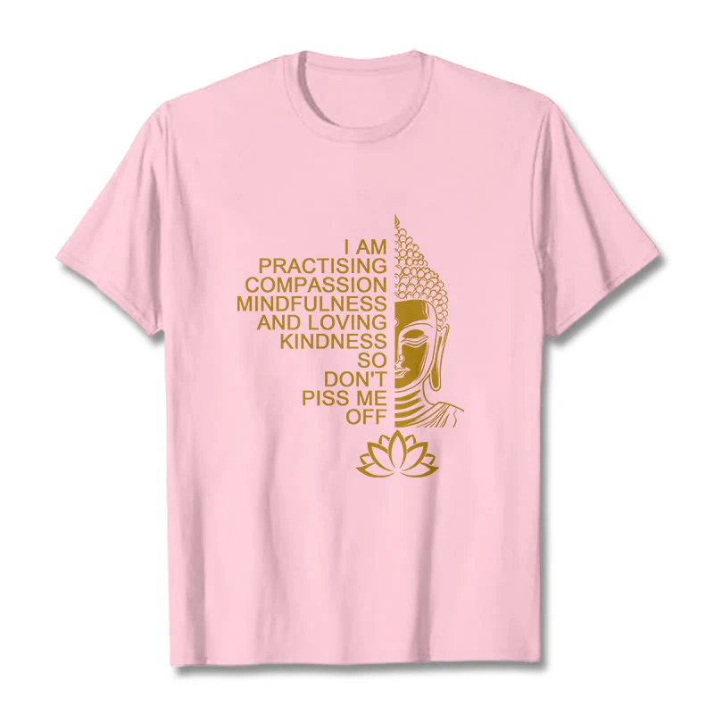 Buddha Stones Casual Golden Side Buddha Lotus Flower Pattern Cotton Tee T-Shirt