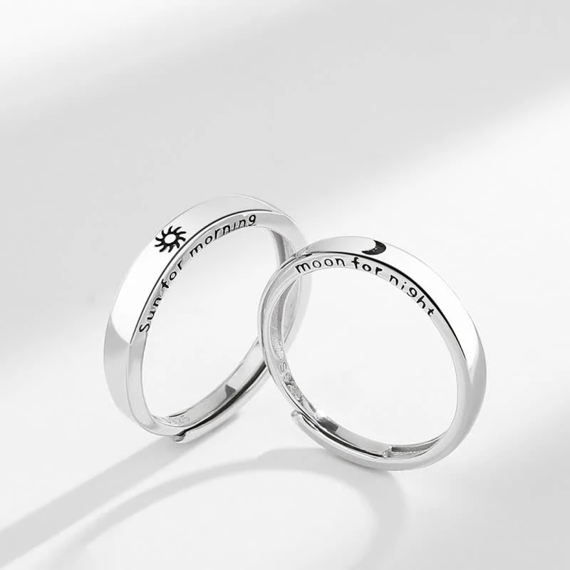 Buddha Stones 925 Sterling Silver Sun Moon Protection Adjustable Couple Ring