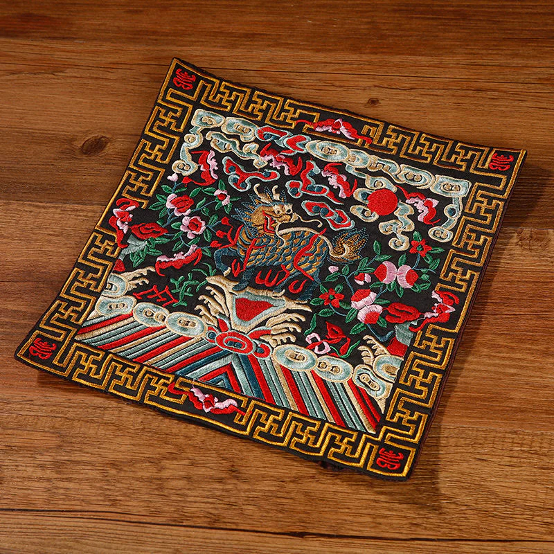 Buddha Stones Crane Phoenix Dragon Kirin Embroidered Cup Mat Pad Tea Cup Coaster Square Kung Fu Tea Mat