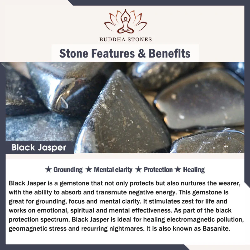 Buddha Stones 108 Mala Beads Black Jasper Rhodonite Khaki Tassel Healing Bracelet