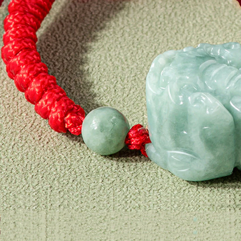Buddha Stones Handmade Natural Jade PiXiu Protection King Kong Knot Braided String Bracelet