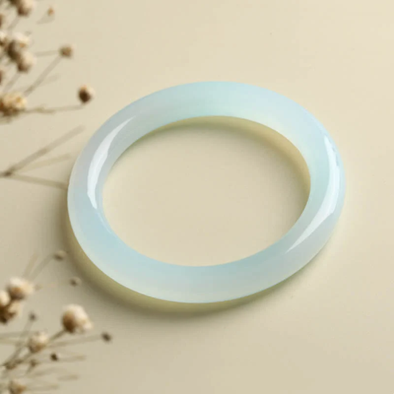 Buddha Stones Natural Aquamarine Blessing Serenity Bangle Bracelet