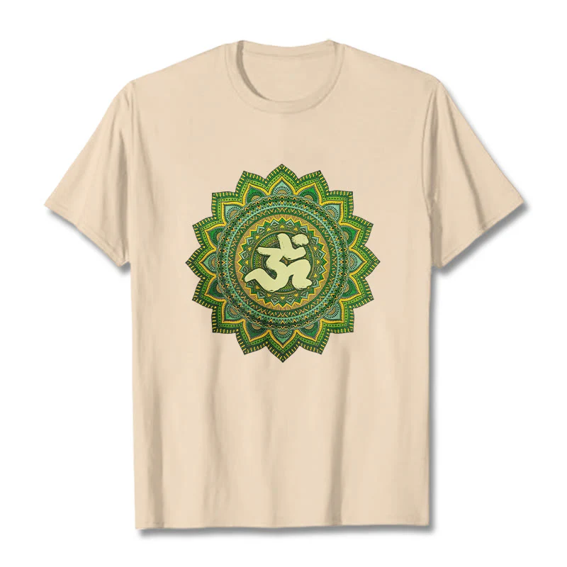 Buddha Stones Casual Green Mandala Om Symbol Pattern Cotton Tee T-shirt