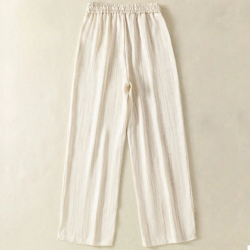 Buddha Stones Artistic Casual Vertical Lines Pattern Drawstring Ankle-length Women's Pants With Pockets