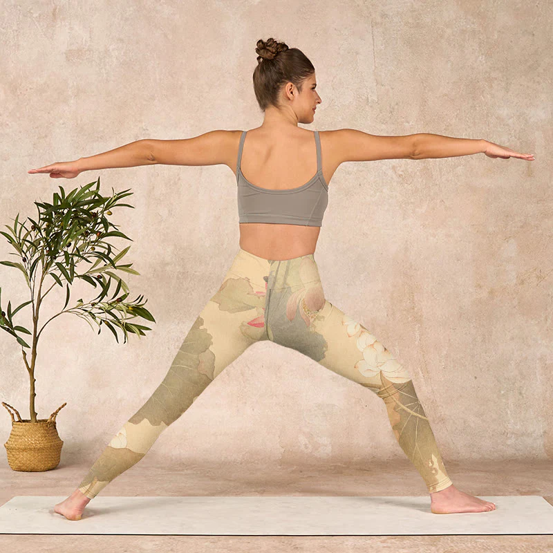 Buddha Stones Lotus Flowers Leaves Print Gym Leggings Women's Yoga Pants