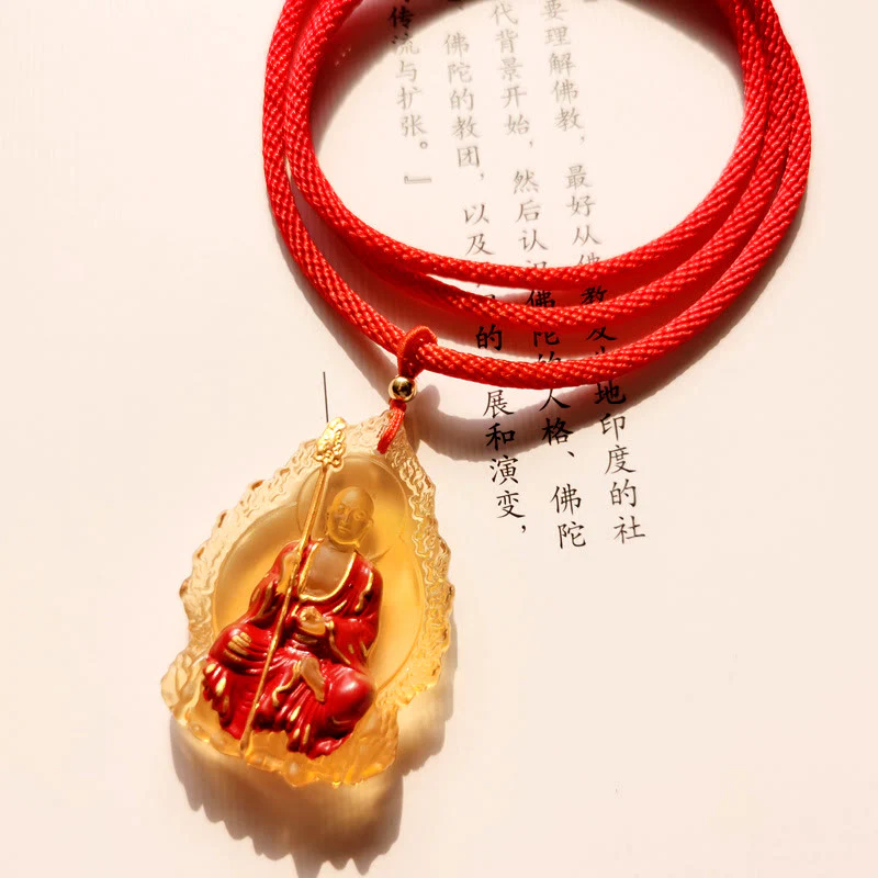 Buddha Stones Ksitigarbha Buddha Liuli Crystal Compassion Amulet Necklace Pendant