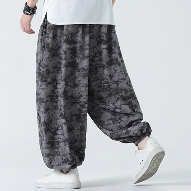 Buddha Stones Retro Casual Drawstring Design Floral Pattern Men's Harem Pants With Pockets