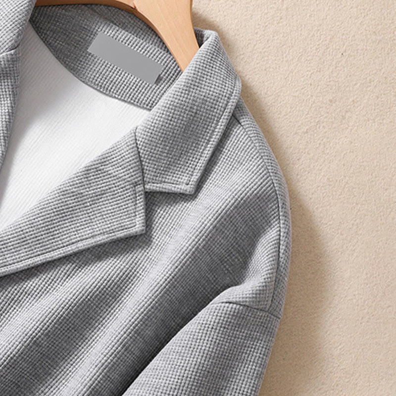 Buddha Stones Plain Lapel Women's Cotton Jacket With Pockets