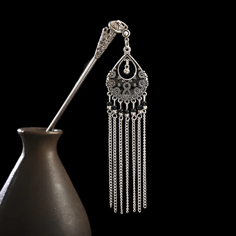 Buddha Stones Water Drop Lily of the Valley Flowers Tassels Confidence Hairpin