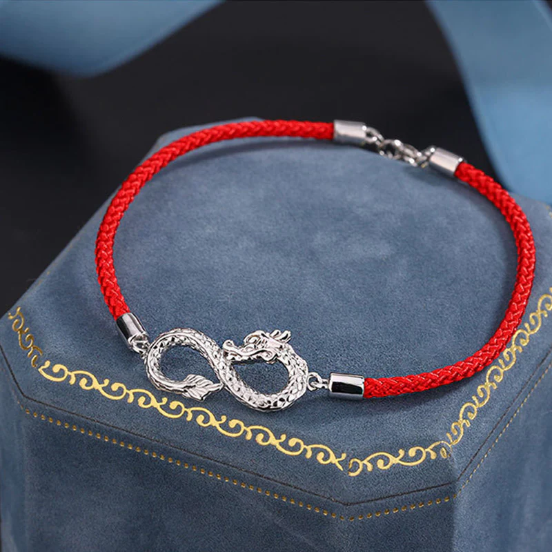 Buddha Stones Year Of The Dragon 999 Sterling Silver Endless Knot Luck Protection Bracelet