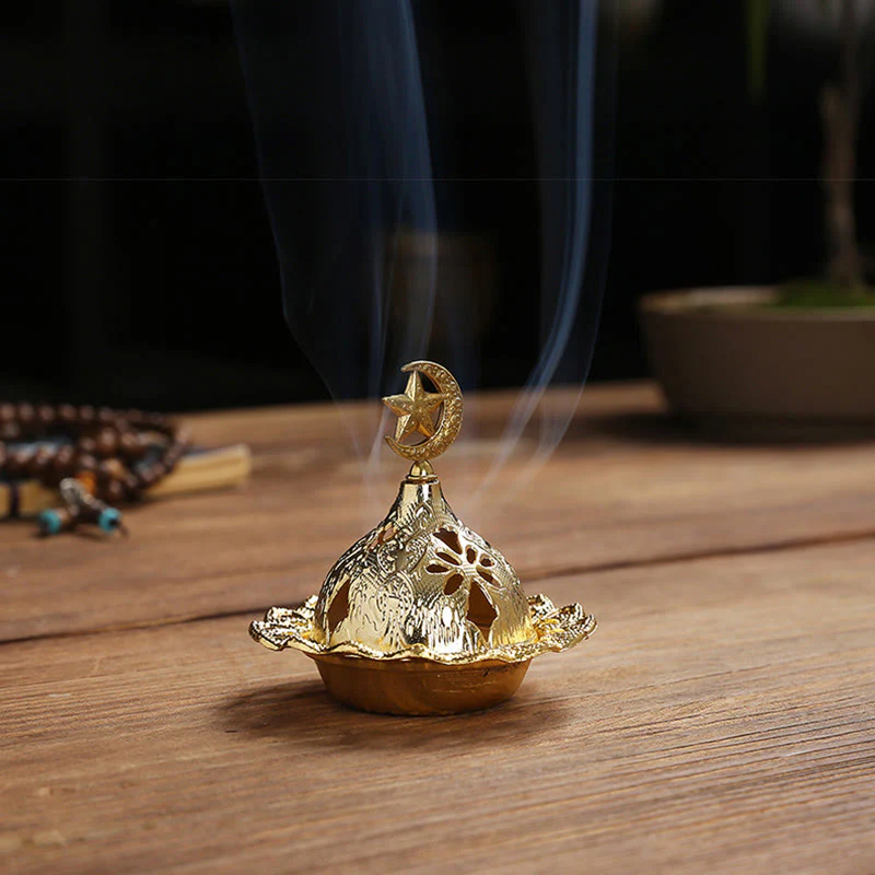 Buddha Stones Gold Gourd Star Feather Spiritual Meditation Mini Alloy Metal Incense Burner