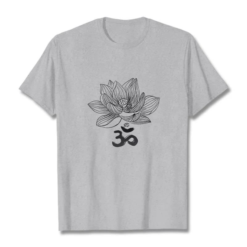 Buddha Stones Om Lotus Sketch Cotton Tee T-shirt