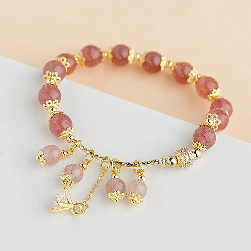 Buddha Stones Natural Strawberry Quartz Crystal Zircon Healing Positive Bracelet