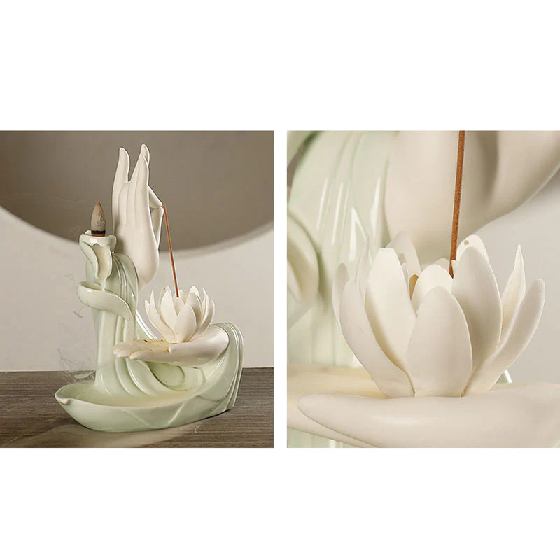 Buddha StonesTibetan Lotus Blessing Incense Burner Decoration