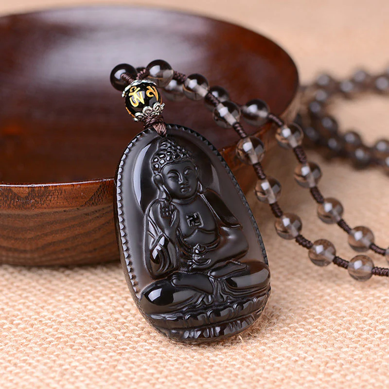 Buddha Stones Chinese Zodiac Obsidian Protection Necklace