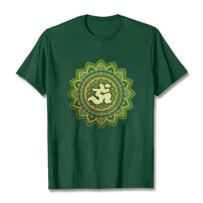 Buddha Stones Casual Green Mandala Om Symbol Pattern Cotton Tee T-shirt