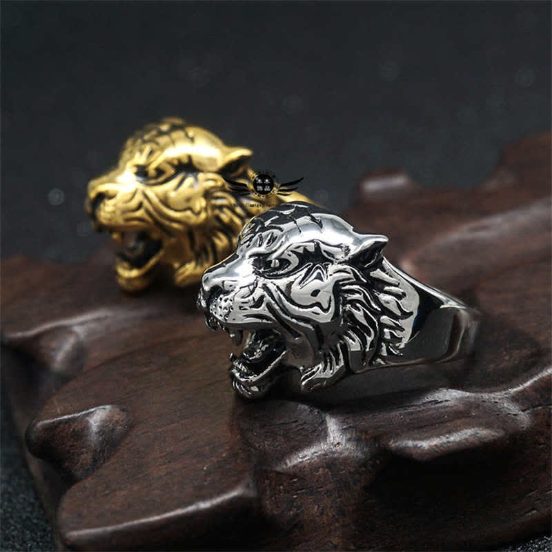 Buddha Stones Men's Animal Tiger Head Titanium Steel Balance Calm Punk Rock Biker Ring