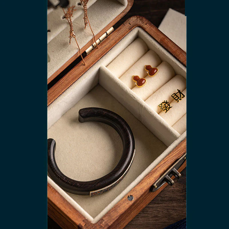 Buddha Stones Retro Handmade Floral Pattern Rosewood Jewelry Storage Box Lockable Wooden Gift Organizer Box