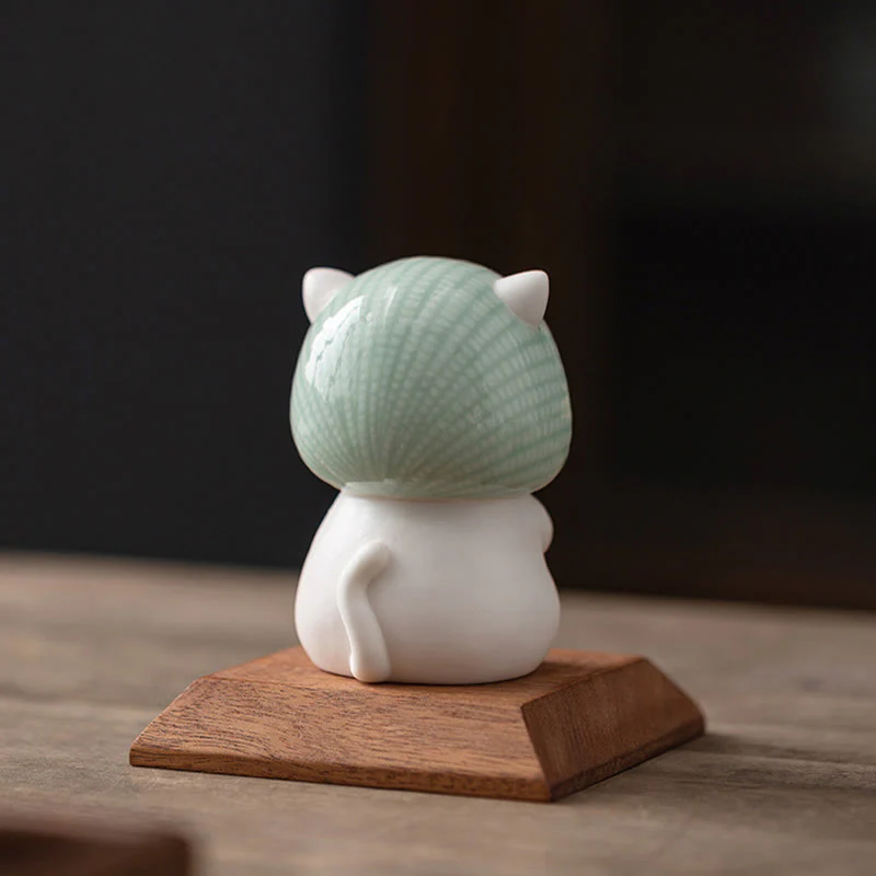Buddha Stones Lucky Cute Cat In Scarf Ceramic Figurine Decoration