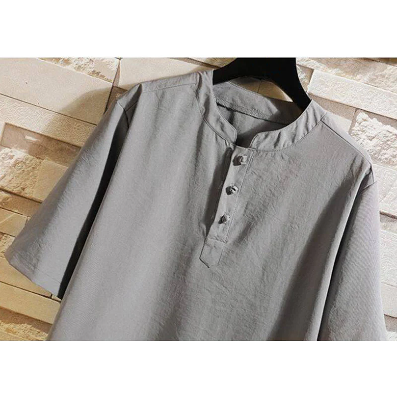 Buddha Stones Vintage Casual Solid Color Men's Short Sleeve Shirt Jacket