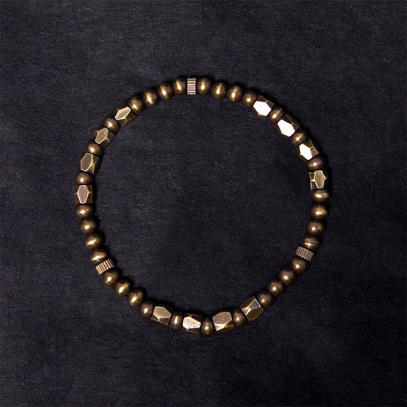 Buddha Stones Vintage Distressed Simple Design Copper Brass Beads Wealth Bracelet