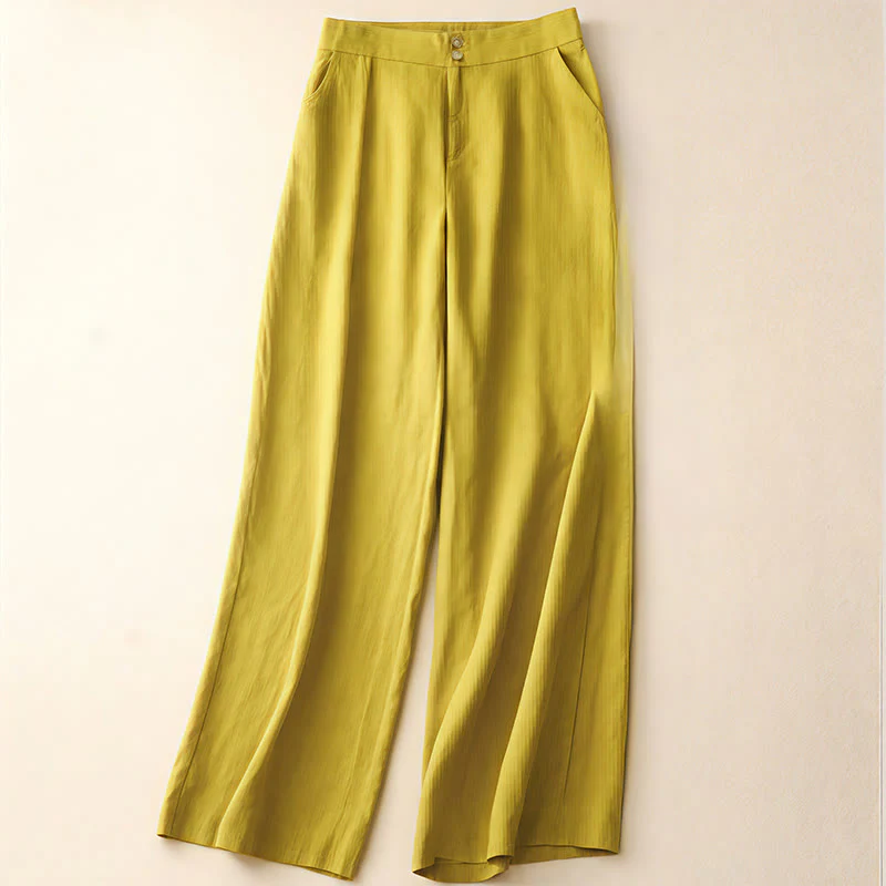 Buddha Stones Summer Casual Simple Design Linen Women's Wide Leg Pants With Zipper Pockets